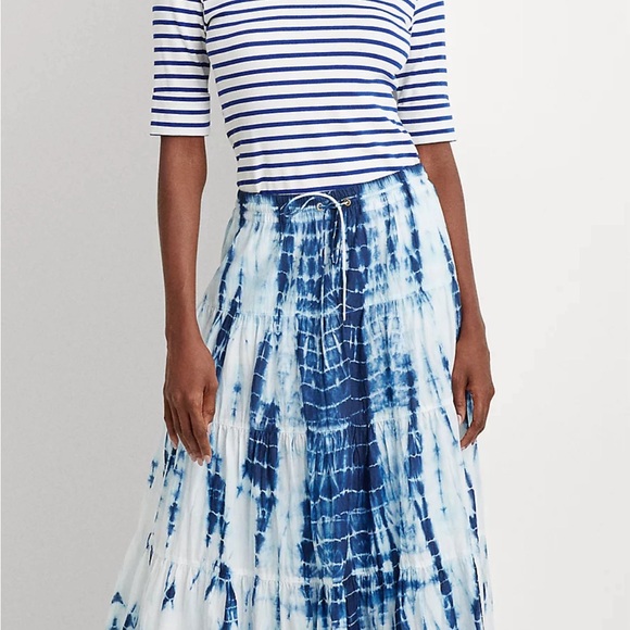Ralph Lauren Navy & White Tie-Dye Tiered Peasant Skirt Size XL (Size 12) - Picture 2 of 8